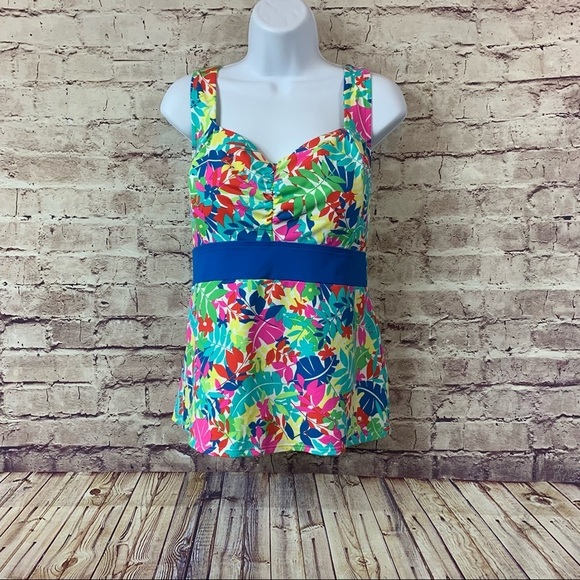 Lands' End Other - Lands’ End Leaf Print Tropical Tankini Swim Top